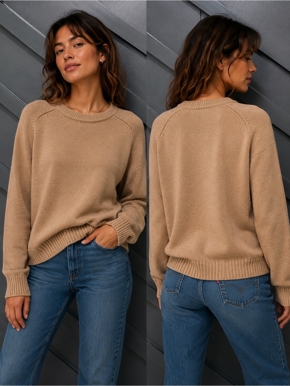 Knit for J. Crew 100% Cotton Sweater Tan Oversized Size Large